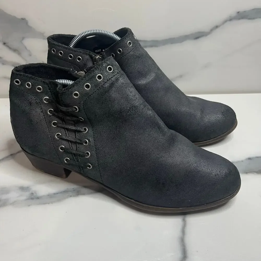 Minnetonka Women's Gray Leather Lace Up Western Whipstitch Brenna Boots Sz 9